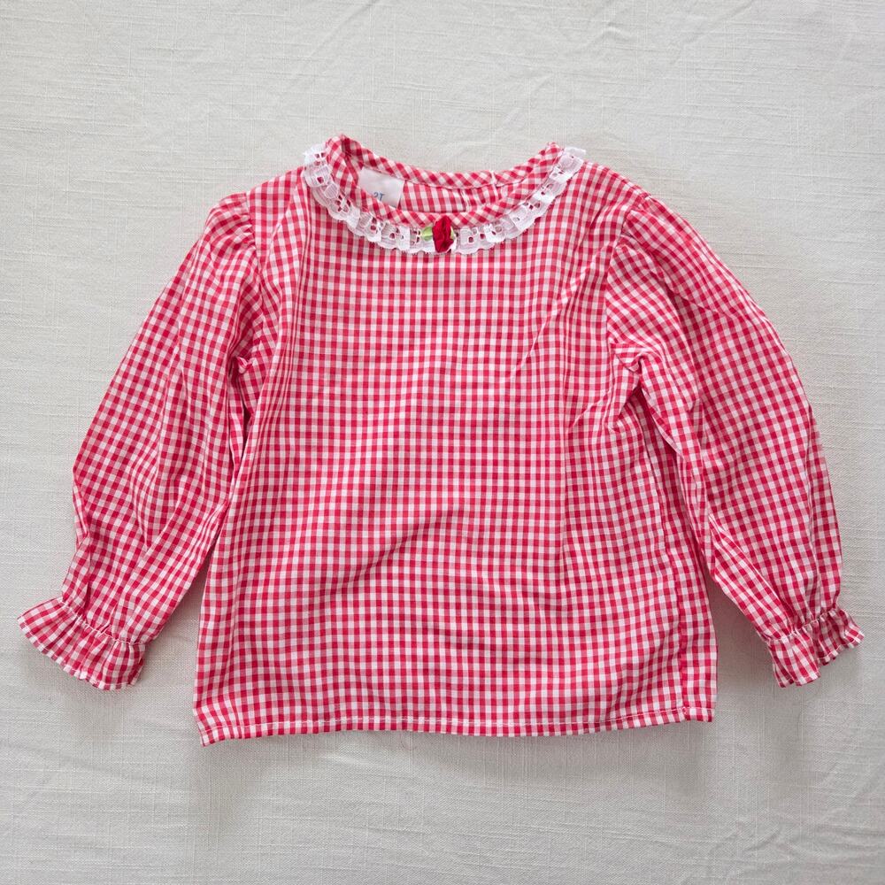 Vintage Girly Red Gingham Long Sleeve 2t